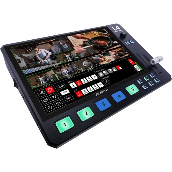 FeelWorld L4 HDMI Livestream Switcher with 10.1" LCD Monitor