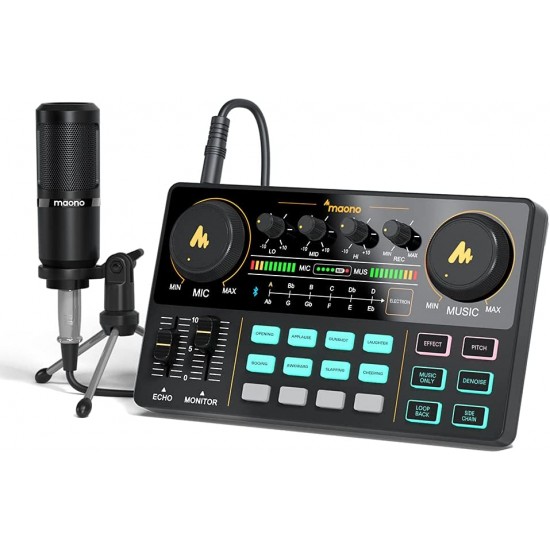 Maono AU-AM200 Audio Interface With DJ Mixer and Sound Card Plus Condenser Microphone