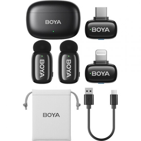 BOYA Mini 2-Person Tiny Wireless Microphone with Lightning & USB-C Connectors (Black)