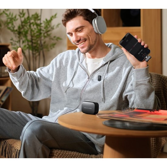 Hollyland LARK A1 Combo 2-Person Wireless Microphone System with USB-C and Lightning Connectors for Smartphones (Space Gray, 2.4 GHz)