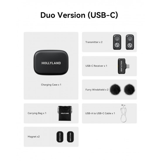Hollyland LARK A1 Duo 2-Person Wireless Microphone System with USB-C Receiver for Mobile Devices (Space Gray, 2.4 GHz)