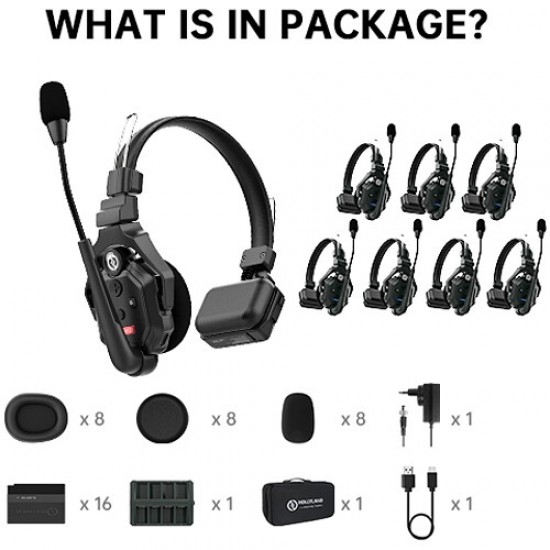 Hollyland Solidcom C1-8S Full-Duplex Wireless DECT Intercom System with 8 Headsets (1.9 GHz) (NO HUB)