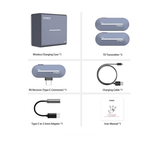 Synco P2T Miniature 2-Person Digital Wireless Microphone System with USB Connector for Android Phones (Blue Stone, 2.4 GHz)