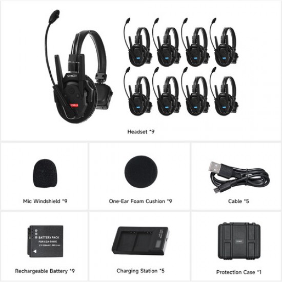 Synco Xtalk XPRO9 Wireless Intercom System With 9 Single-Ear Headsets (2.4 GHZ) Synco Xtalk XPRO9 Wireless Intercom System With 9 Single-Ear Headsets (2.4 GHZ)