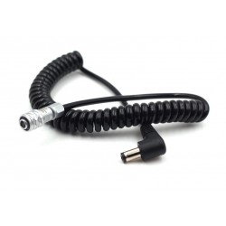 12V Power Cable to 2.5mm DC Jack Coiled with Right Angle Jack for Blackmagic Cameras