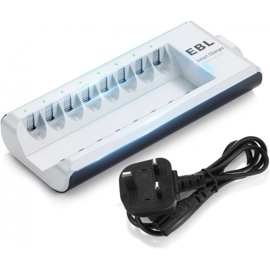 EBL 8 Bay Smart Charger for AA/AAA NI-MH and NI-CD Rechargeable Batteries with AC Plug