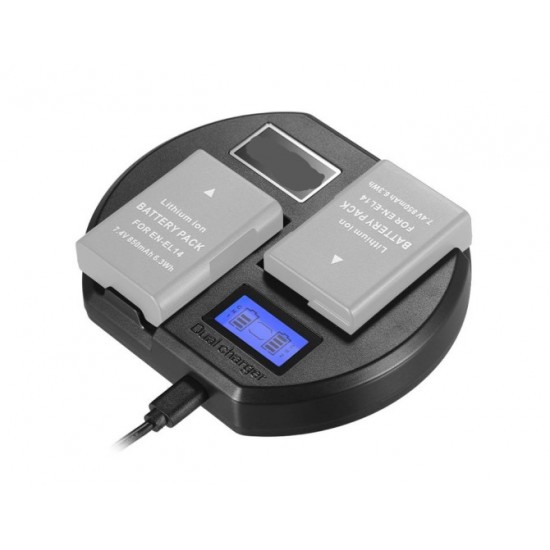USB Fast Dual Charger for Nikon EN-EL14 batteries
