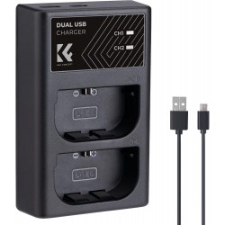K&F Concept LP-E6/E6N/E6NH/E6P Dual Slot Quick Battery Charger, Micro USB and Type-C Charger