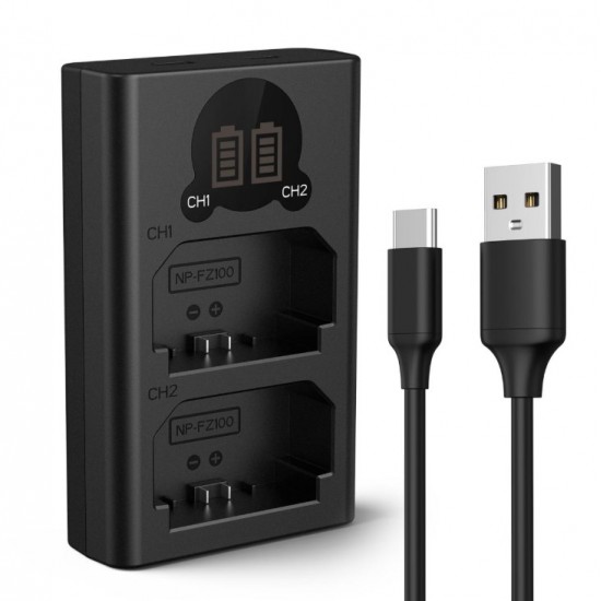 K&F Concept Sony NP-FZ100 Dual Slot Quick Battery Charger, Micro USB and Type-C Charger K&F Concept Sony NP-FZ100 Dual Slot Quick Battery Charger, Micro USB and Type-C Charger