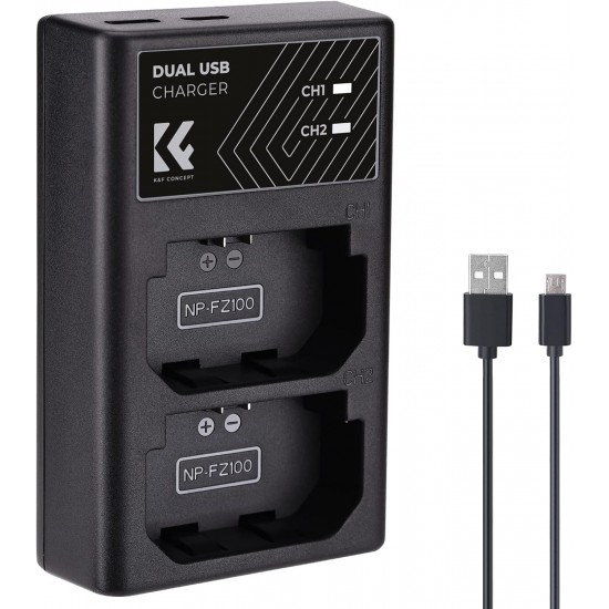 K&F Concept Sony NP-FZ100 Dual Slot Quick Battery Charger, Micro USB and Type-C Charger