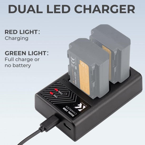 K&F Concept Sony NP-FZ100 Dual Slot Quick Battery Charger, Micro USB and Type-C Charger