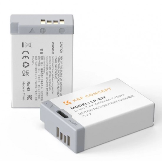 K&F Concept LP-E17 2-Battery Pack with Type-C Port for Select Canon Cameras (1040mAh)