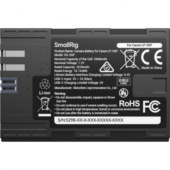 SmallRig LP-E6P USB-C Battery with Power Display (#5298) SmallRig LP-E6P USB-C Battery with Power Display (#5298)
