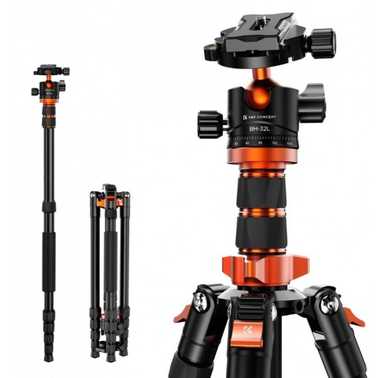 K&F Concept 78"/198cm Aluminum Camera Tripod with 32mm Metal Ball Head and Monopod (Load 12kg) | KF09.124