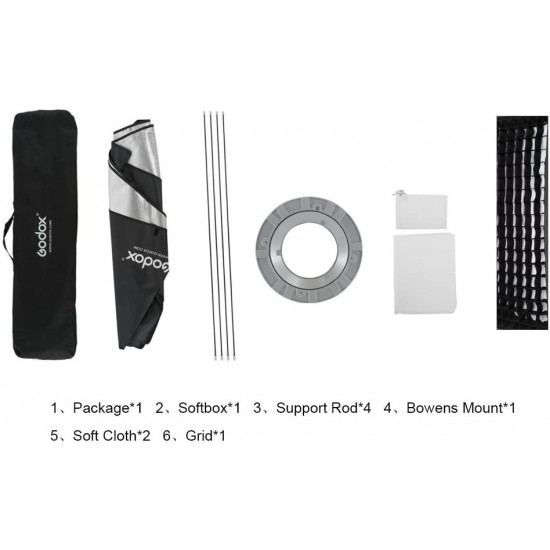 Godox 60cm x 90cm Bowens Mount Grid Softbox for Strobe Godox 60cm x 90cm Bowens Mount Grid Softbox for Strobe