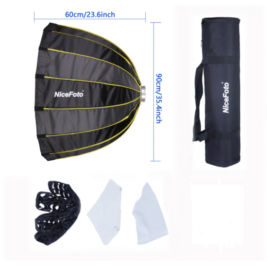 Nicefoto 90cm Deep Parabolic Quick Set-up Bowens Mount Softbox with Grid