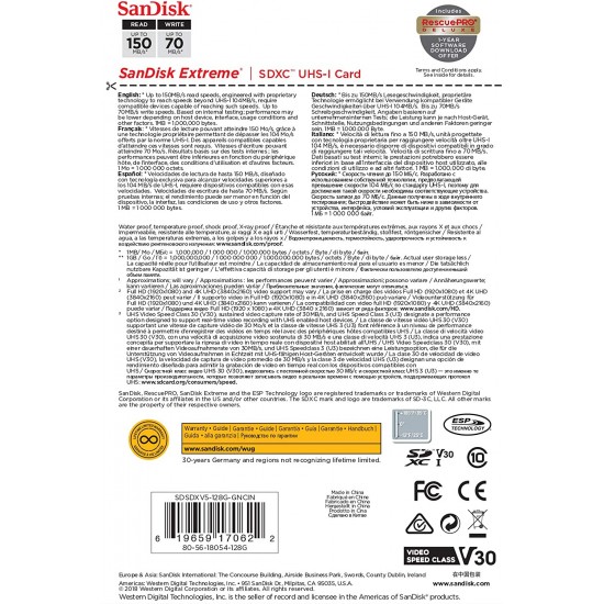 SanDisk 128GB Extreme UHS-I SDXC Memory Card