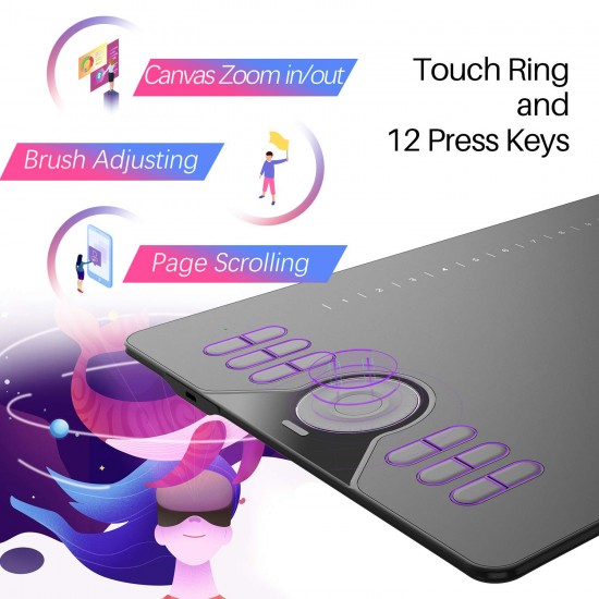HUION HS610 Graphics Drawing Tablet with Tilt Function Battery-Free Stylus Pen