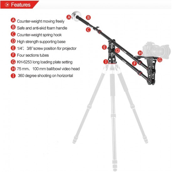 KINGJOY VM-301A Aluminum Alloy Camera Jib Crane with Locking Panning Head