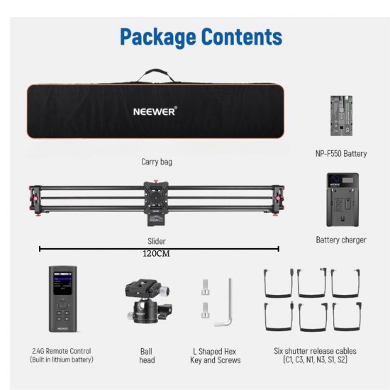 NEEWER 120cm Motorized Carbon Fiber Camera Slider with Wireless App Control