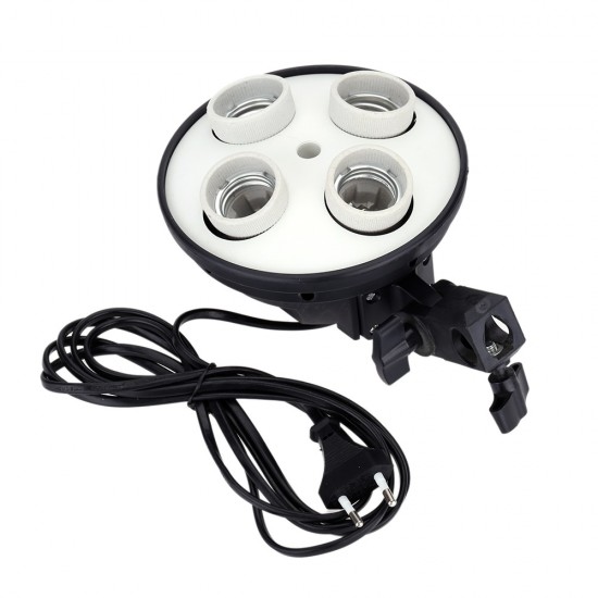 E27 4 in 1 Light Socket with Light Stand Swivel Mount & Umbrella Holder for Photography Lighting