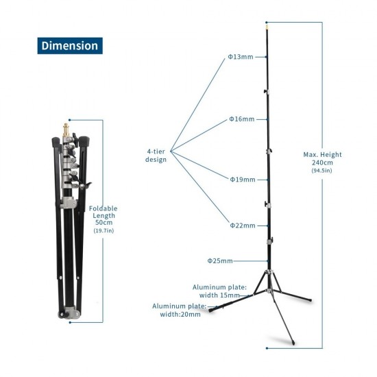Selens FL-240 240cm Photography Light Stand with carrying bag