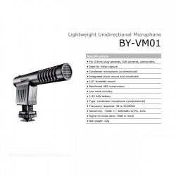BOYA BY-VM01 Low Noise Directional Condenser Microphone with Shock Mount BOYA BY-VM01 Low Noise Directional Condenser Microphone with Shock Mount