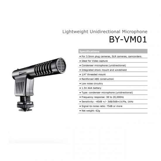 BOYA BY-VM01 Low Noise Directional Condenser Microphone with Shock Mount